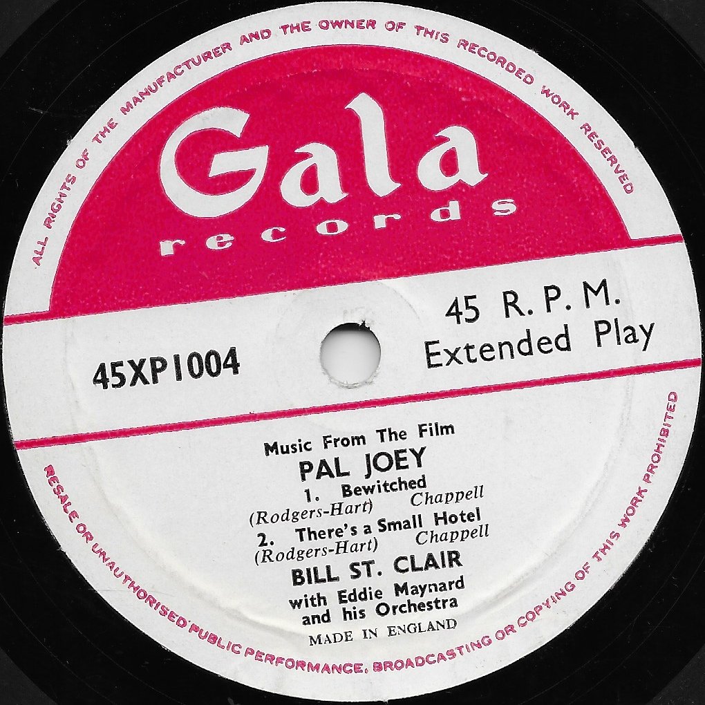 45 XP 1004 Pal Joey Rodgers / Hart / Bill St. Clair from ITV, Channel 4 and Channel 5 library Label